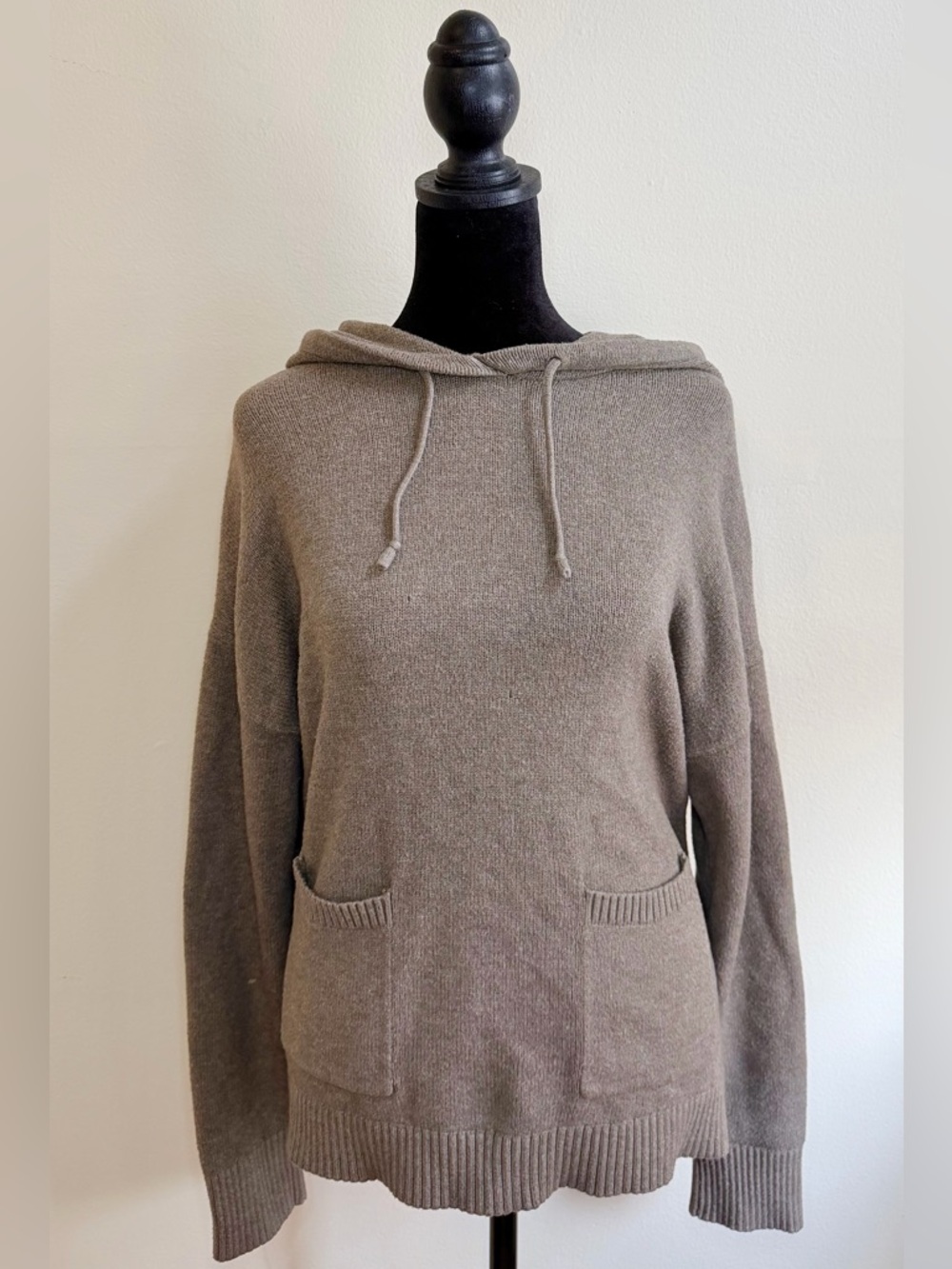 Neutral Grey Brown Hoodie Size M Cozy Two Pocket Modern Minimalist Pullover Warm